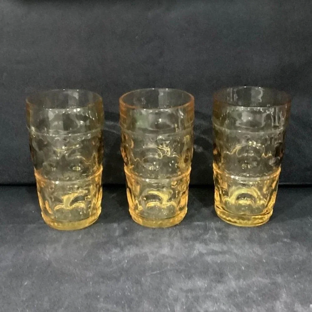 Colony Glass Crown Pattern Tumblers, Set‎ of 3, Honey Gold Glasses, Drinkware